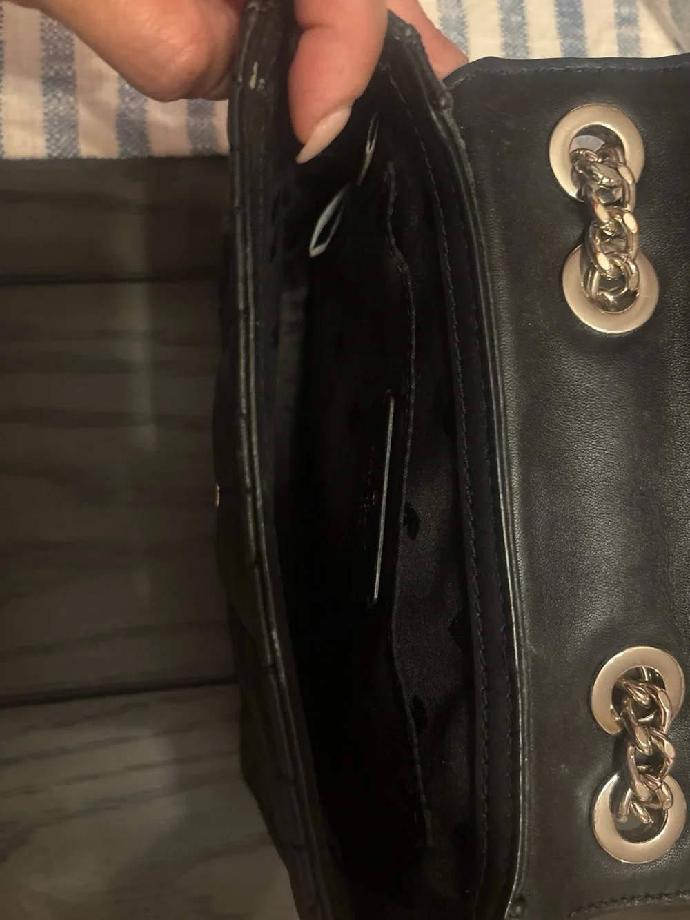kate spade Black Quilted Leather Crossbody with Gold Chain